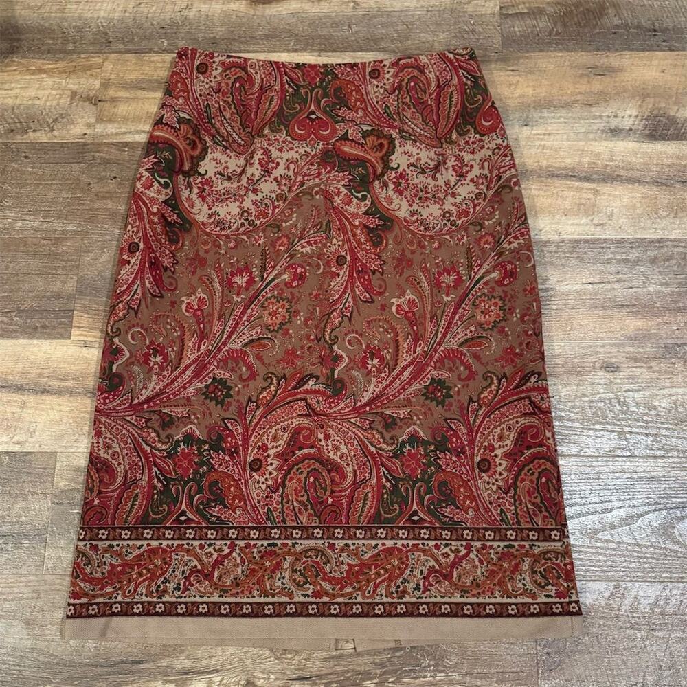 Briggs New York VTG Paisley Pencil Skirt 18P Stretch Office Boho Academia EUC